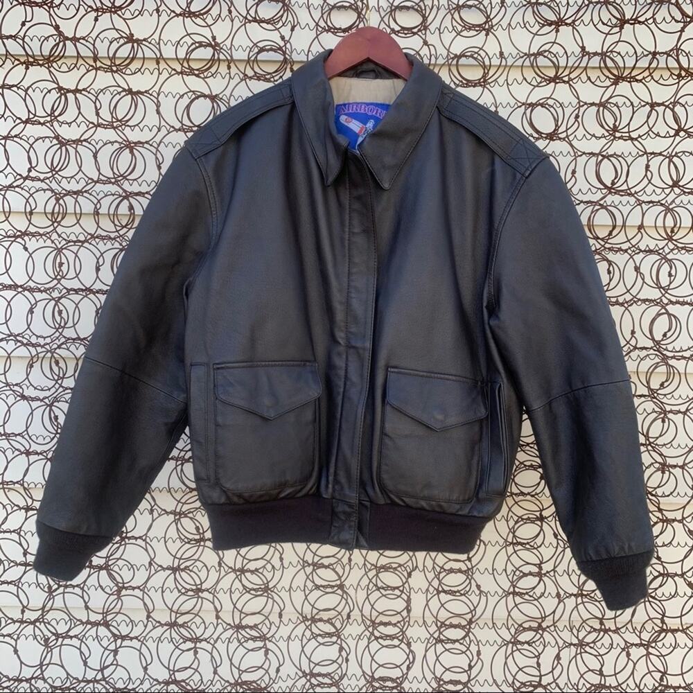 Vintage Airborne Air Force Leather bomber jacket chocolate MEDIUM